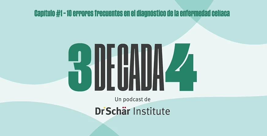 Portada del episodio de podcast sobre errores comunes en el diagnóstico de la enfermedad celíaca, con texto destacado