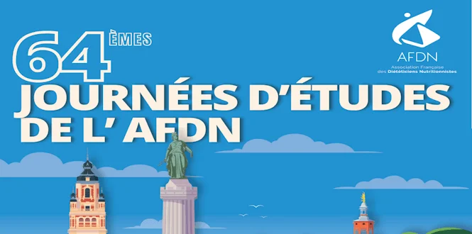 Graphique du titre pour les 64èmes journées d'études de l'AFDN avec des monuments emblématiques sur fond bleu