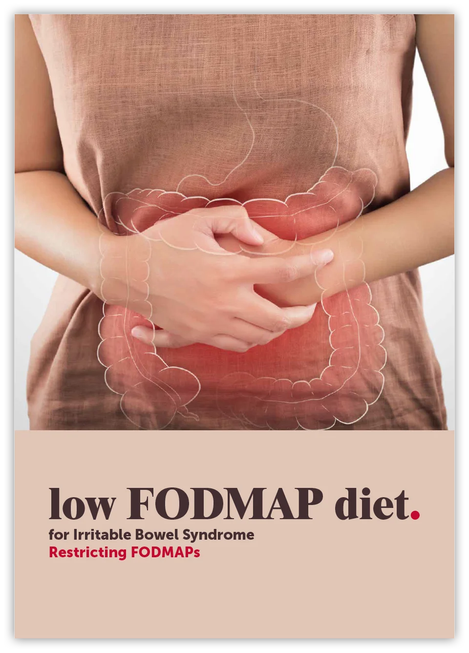 A person holding their stomach, indicating discomfort, with a graphic of the digestive system overlaying their torso