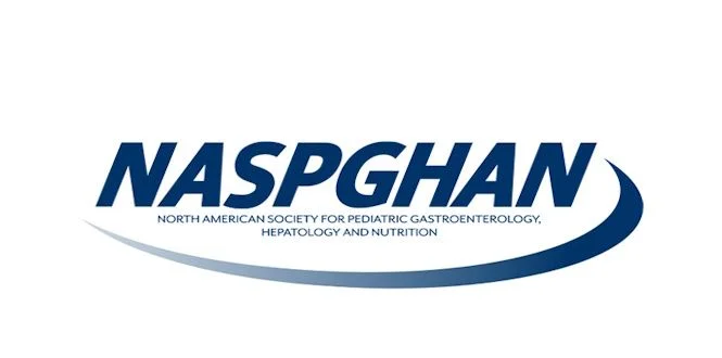 Logo of NASPGHAN in bold blue letters with tagline about pediatric gastroenterology and nutrition