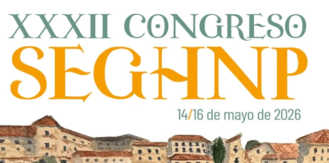 Anuncio del XXXII Congreso SEGHNP, con ilustración artística de un pueblo y fechas del evento