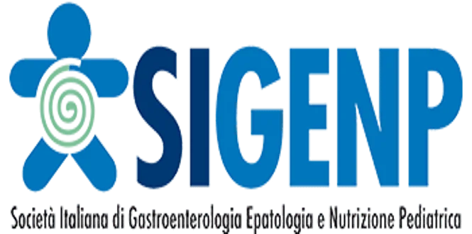 Logo SIGENP, con un simbolo a stella colorato e il nome completo in italiano, evidenziando la gastroenterologia pediatrica