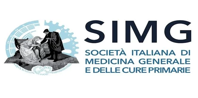Logo della SIMG con tema medico e figure che rappresentano la salute su uno sfondo di ingranaggio