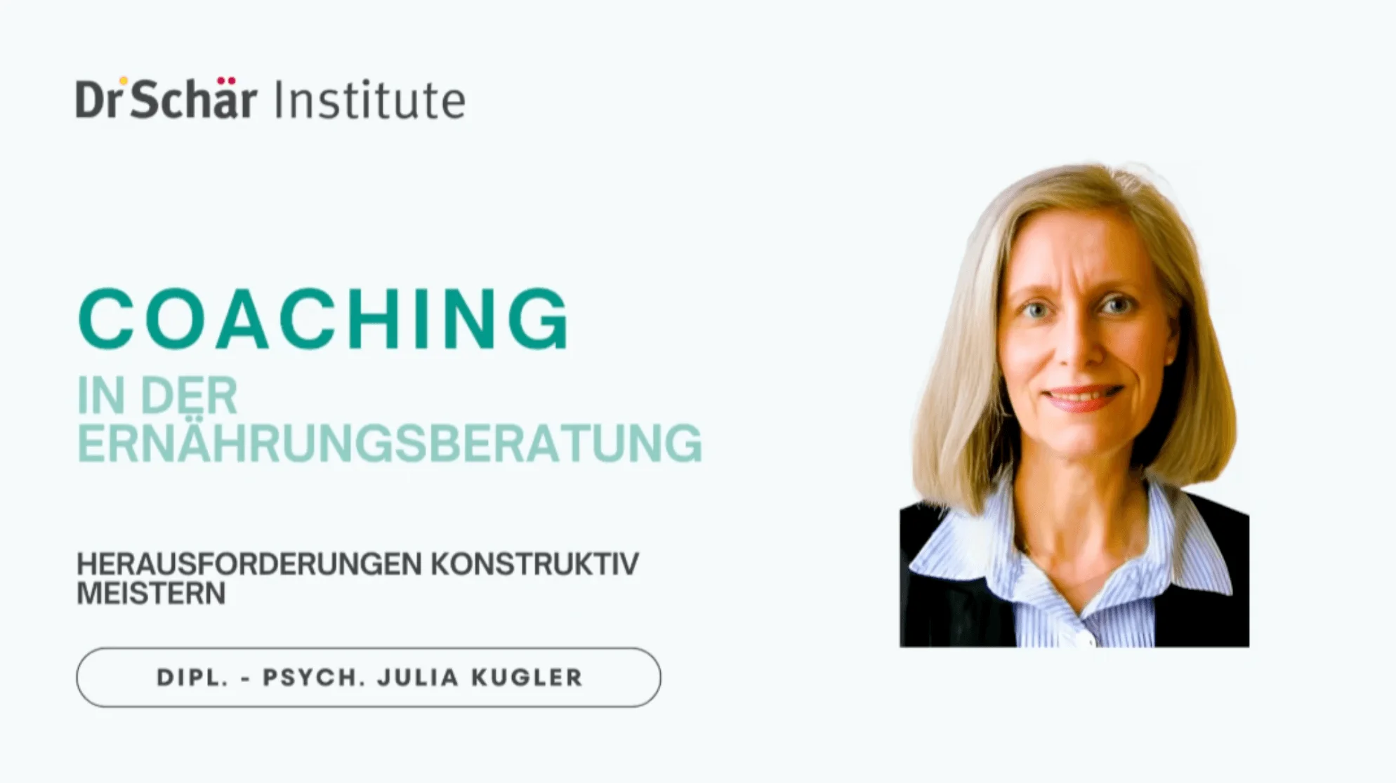 Eine professionelle Frau mit blonden Haaren lächelt selbstbewusst und präsentiert Coaching-Dienstleistungen beim DrSchär Institut