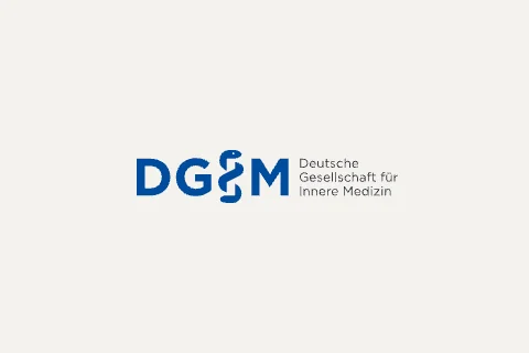 Logo der DGIM, Deutsche Gesellschaft für Innere Medizin, mit stilisierten Buchstaben und einem medizinischen Symbol
